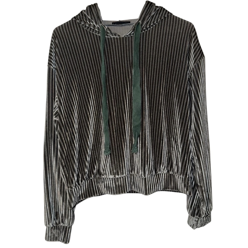 SHEIN Grey Drop Shoulder Ribbed Velvet Drawstring Hoodie